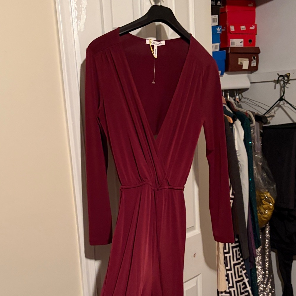 BCBGeneration Deep Red Long Sleeve Romper